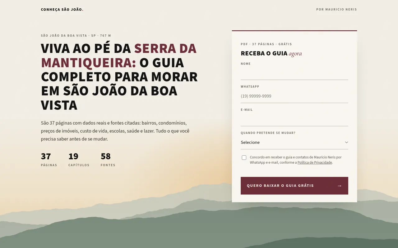 Tela do site Landing page do Guia de São João