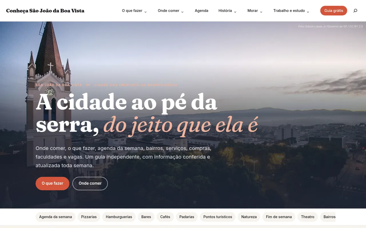 Tela do site Conheça São João da Boa Vista