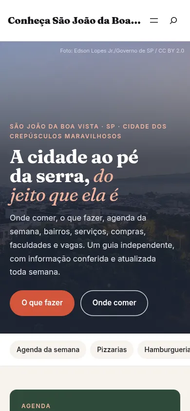 Versão para celular do site Conheça São João da Boa Vista